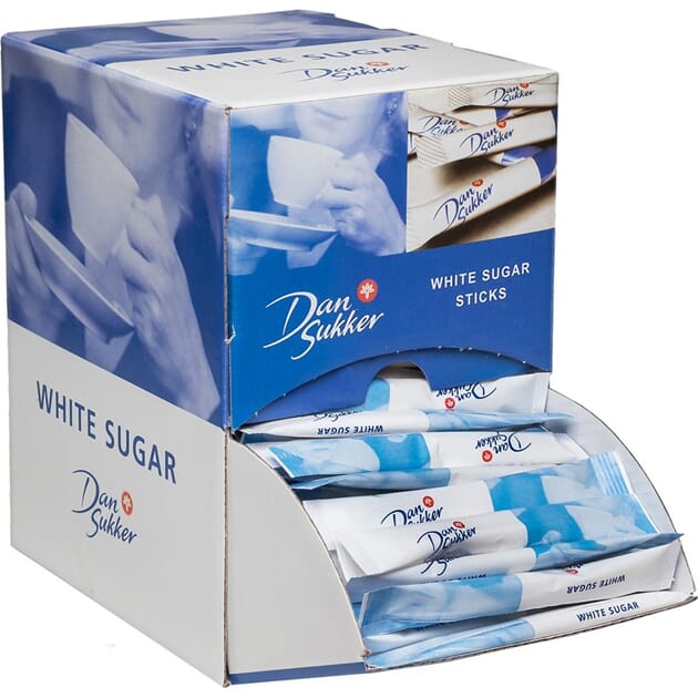 Sukker sticks hvitt display 225x4g
